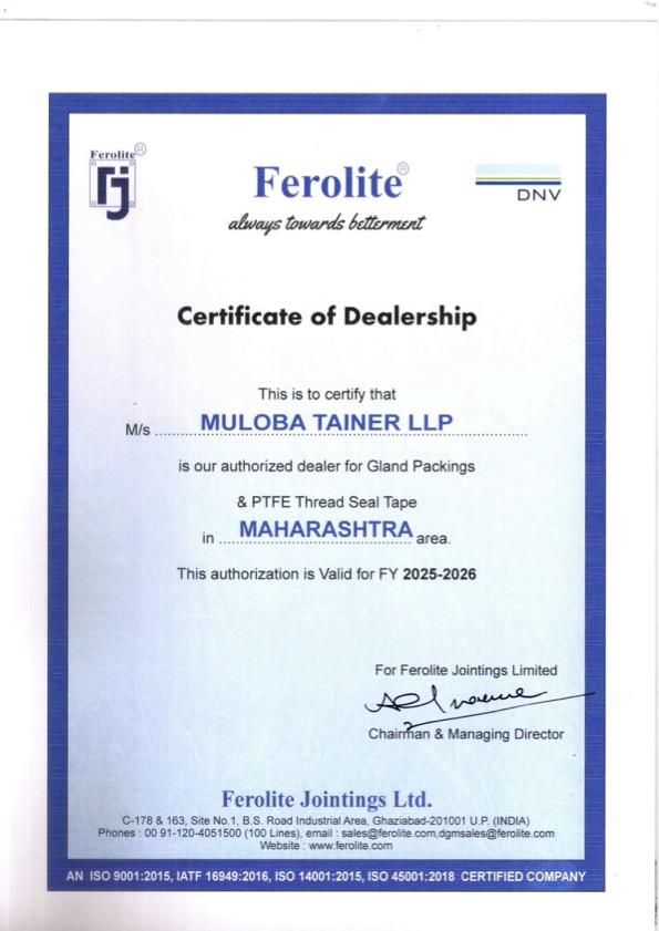 Ferolite Certificate - Muloba Tainer LLP